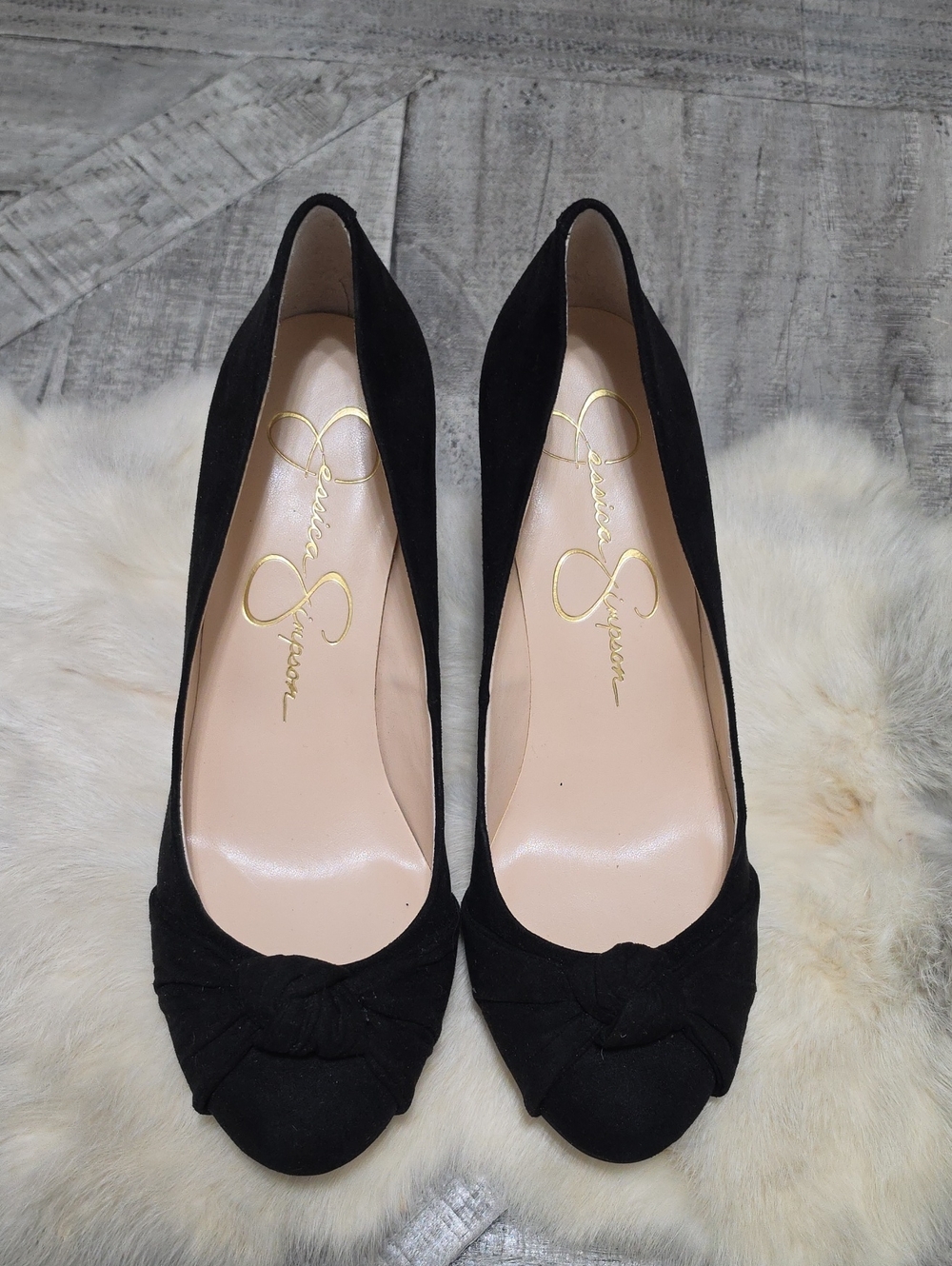 Jessica Simpson Siennah Black Microsuede Wedge Pumps